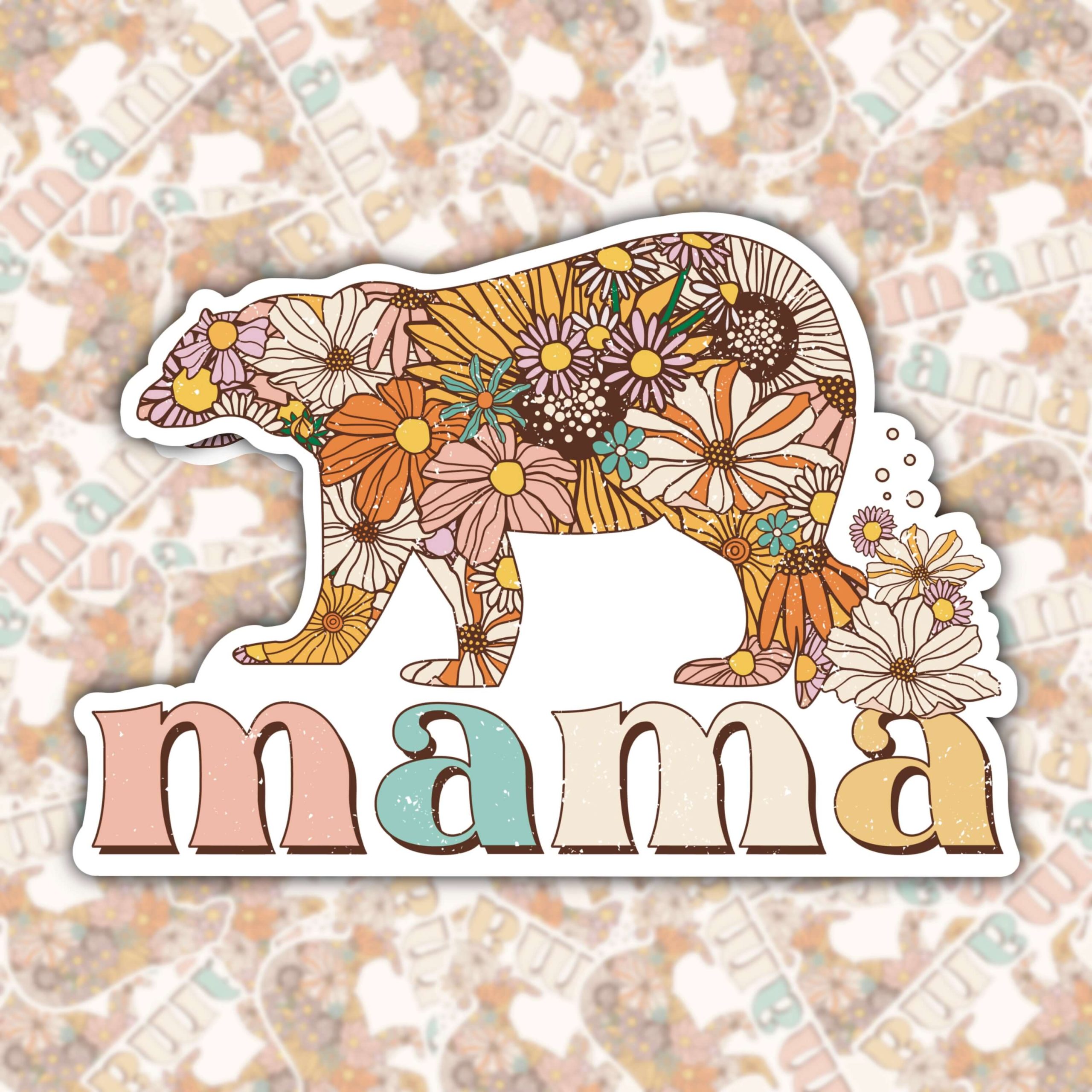 WS010 RETRO VINTAGE MOMMA BEAR FLORAL WATERPROOF STICKER