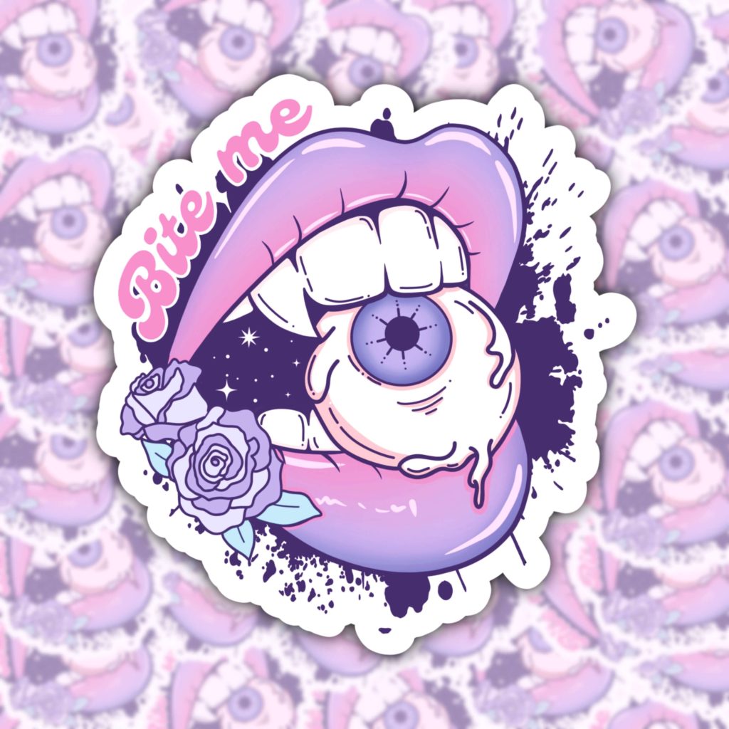 Bite me Pastel goth waterproof sticker