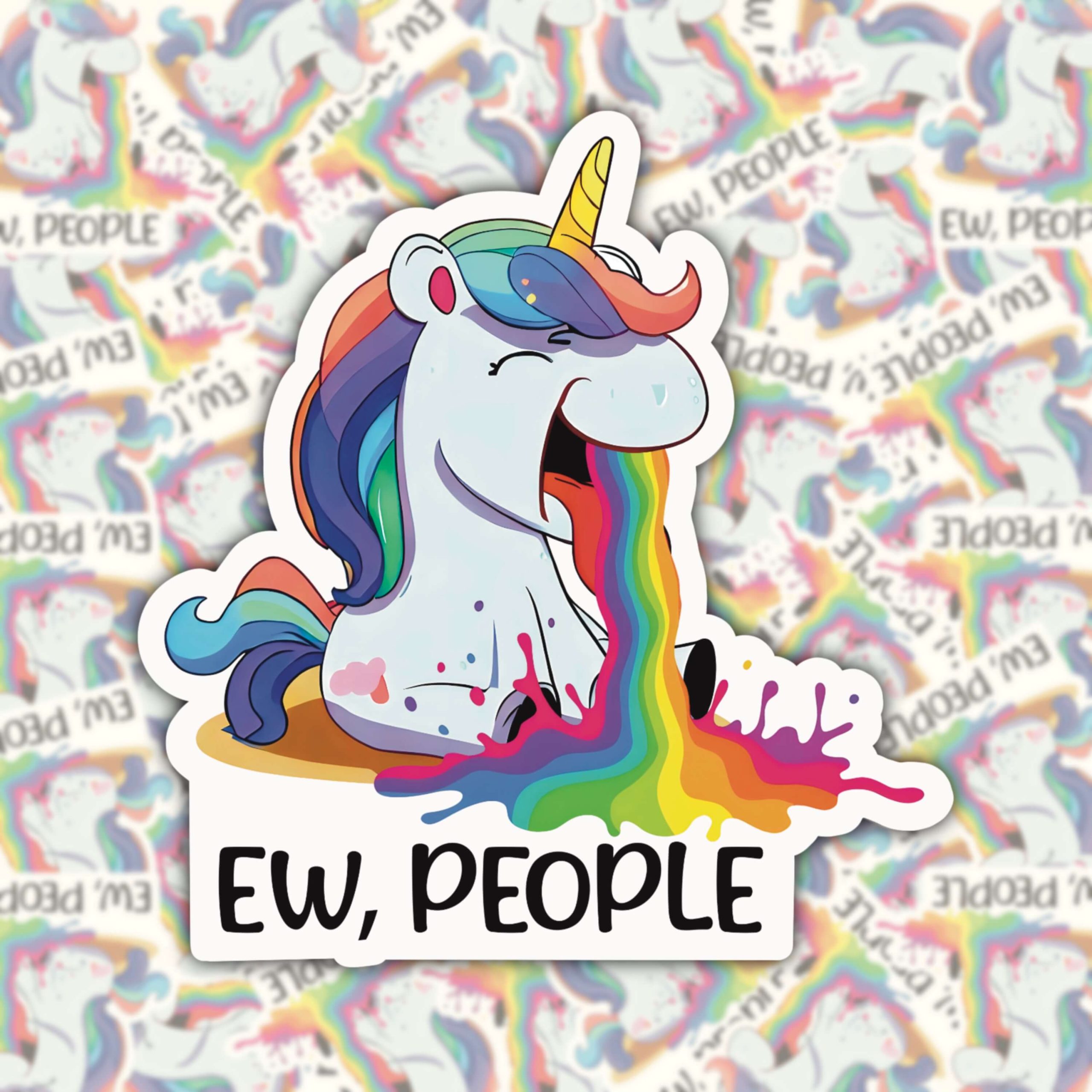 WS055 EW PEOPLE RAINBOW UNICORN WATERPROOF STICKER