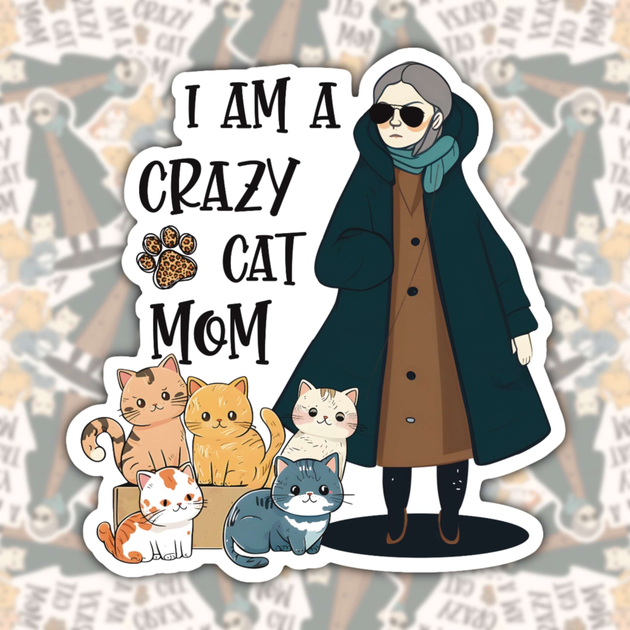 WS063 CRAZY CAT MOM WATERPROOF STICKER