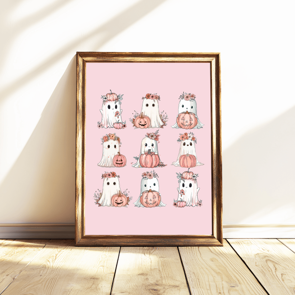 Floral pumpkin ghost Wall art print
