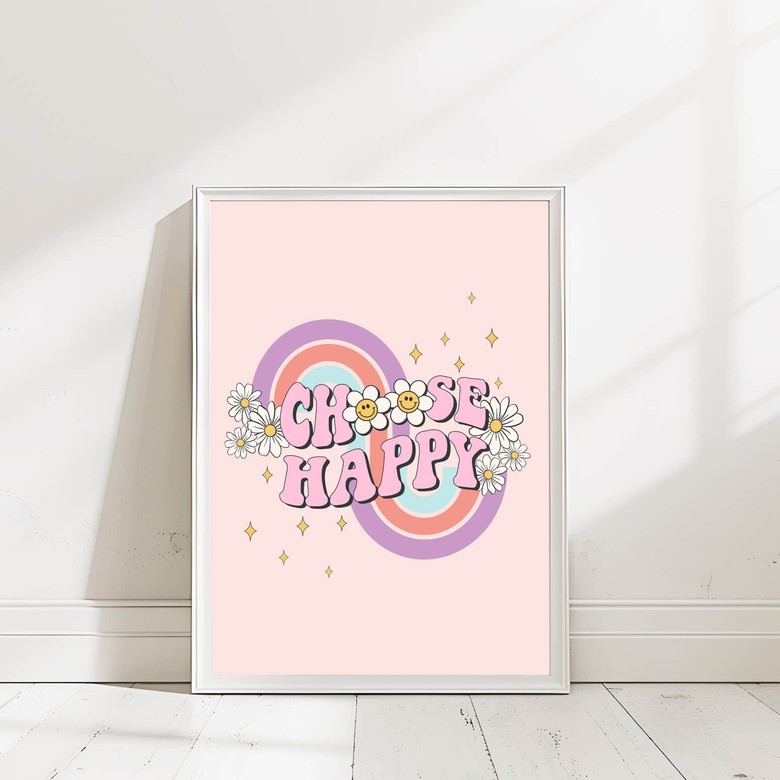 CHOOSE HAPPY DAISY RAINBOW QUOTE WALL ART PRINT CHR021
