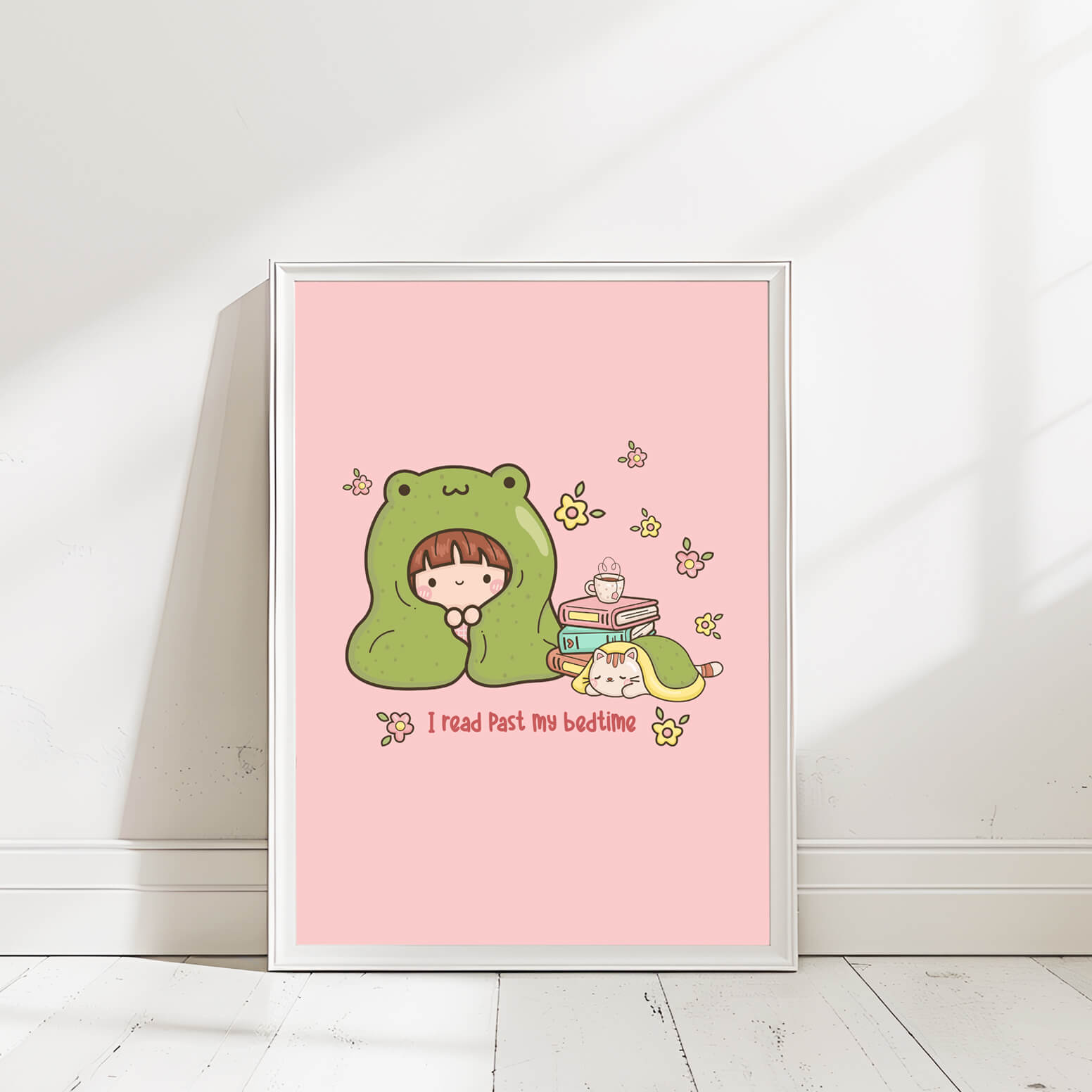 I READ PAST MY BEDTIME BOOKISH ERA FROG GIRL QUOTE WALL ART PRINT IRP029